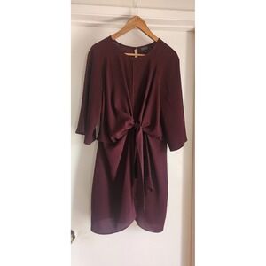 Topshop Women's Burgundy Tie Front 3/4‎ Sleeve Party Cocktail Dress Sz 10